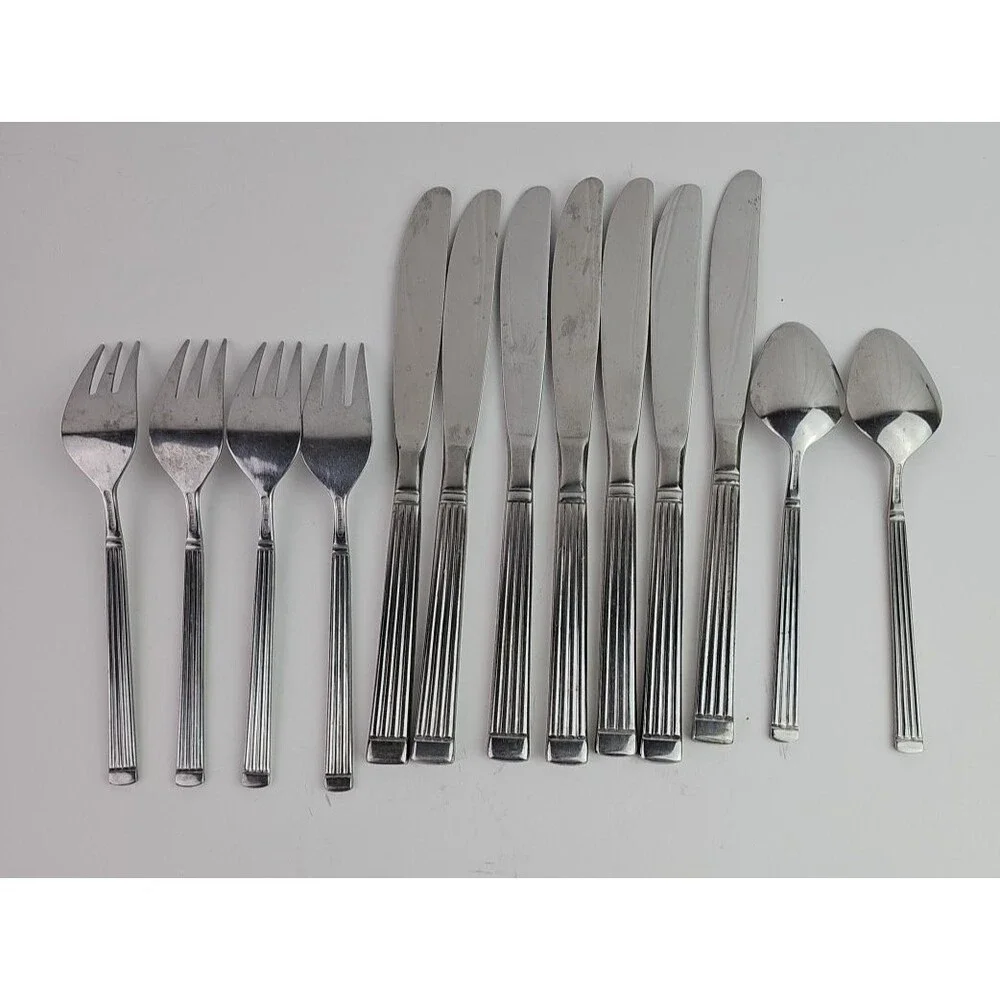 Stainless Steel Set of 13 Flatware Knives Salad Forks Tea Spoons Made In Korea